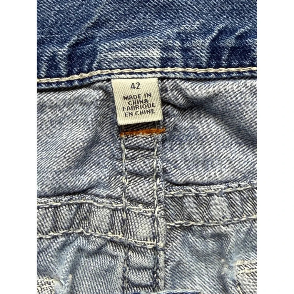 True Religion Skinny Leg Jeans Mens 42 Blue Whiskering Denim Thick Stitch Y2K